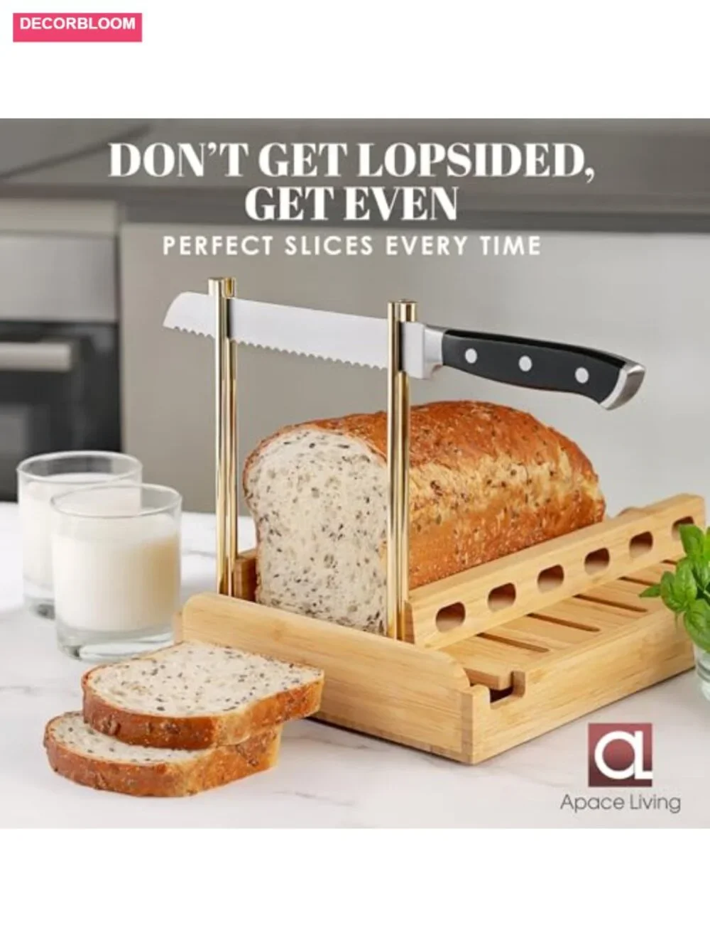 Acacia Wood Bread Box with Plexiglass Windows + Bamboo Bread Slicer